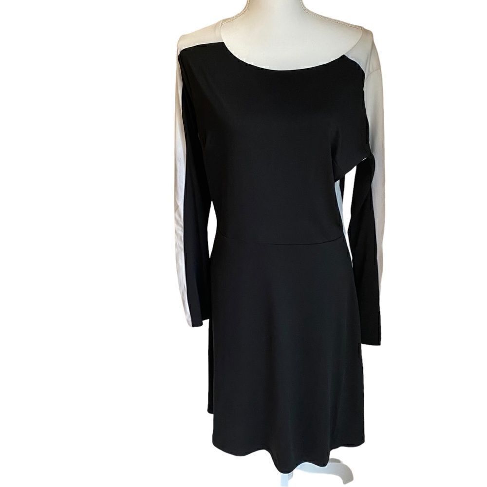 Harve Bernard Colorblock Black White Long Sleeve Dress Size Large NWT